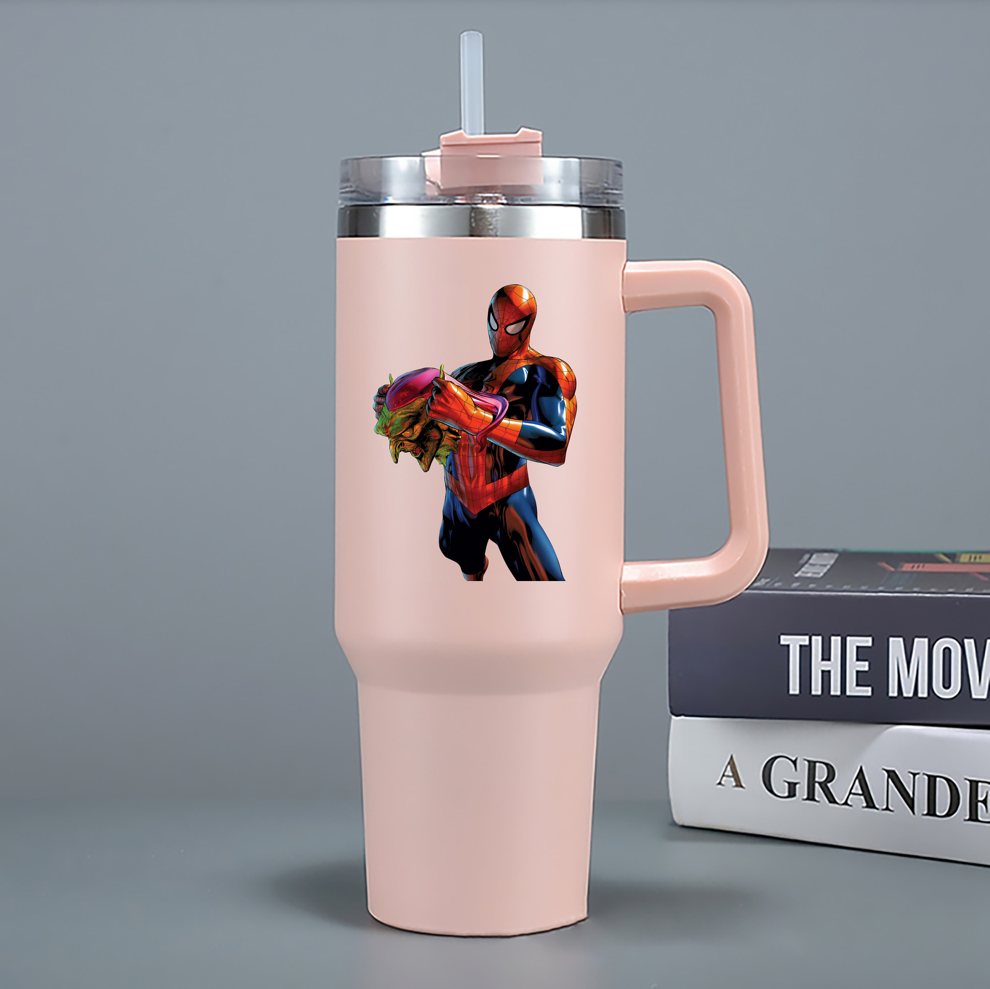 （画像用） Spider Man スパイダーマン 1200mL車用タンブラー - クリスタルステッカー（プラスチックストロー付き）